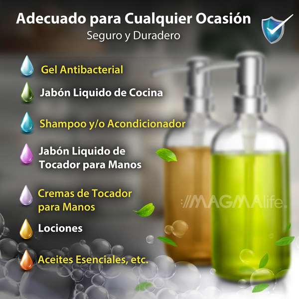 Set de 2 Dispensadores de vidrio para Jabón con Bomba de Acero Inoxidable Magma Life