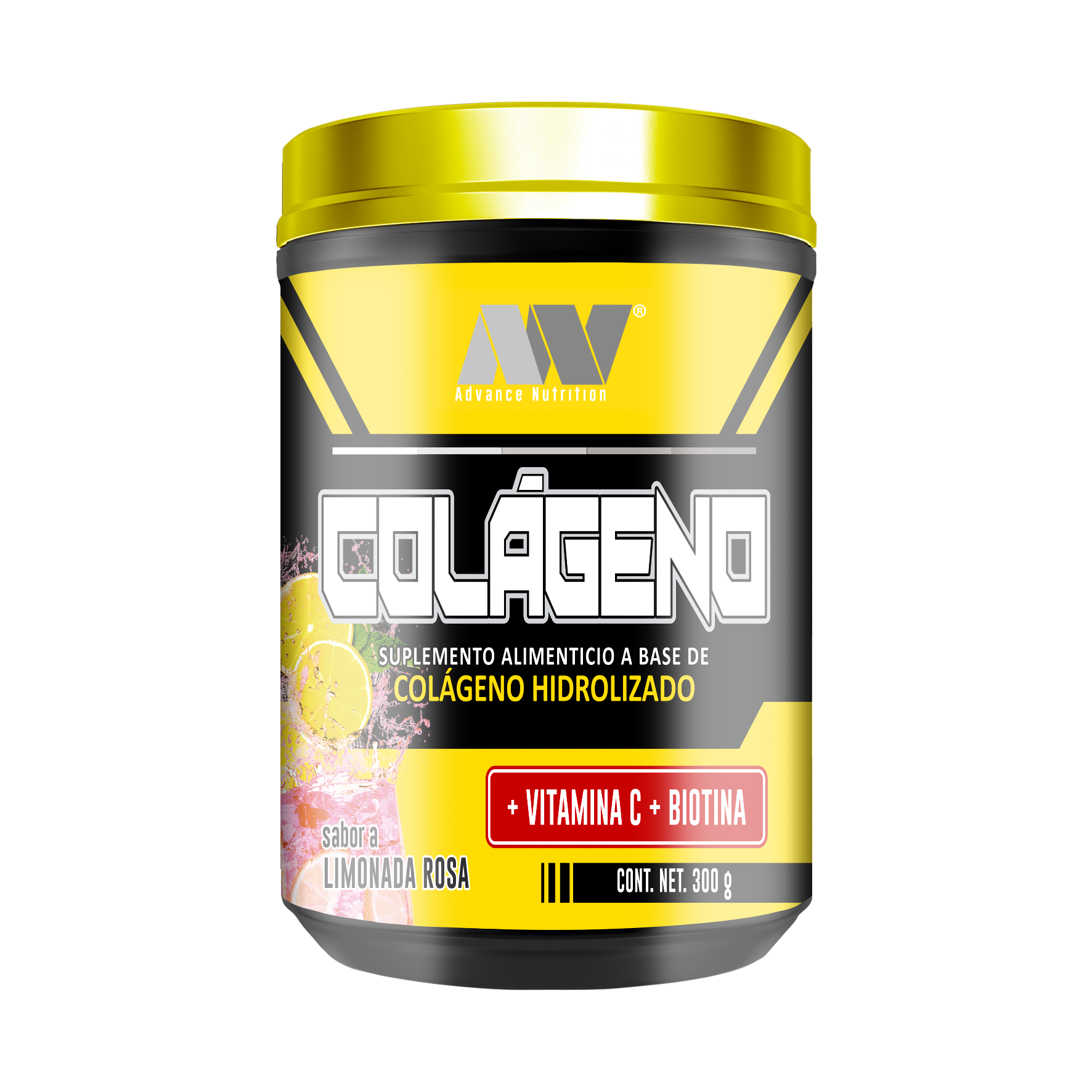 Advance Nutrition | Colageno Hidrolizado | Sabor Limonada Rosa | 30 Porciones | 300 gr 