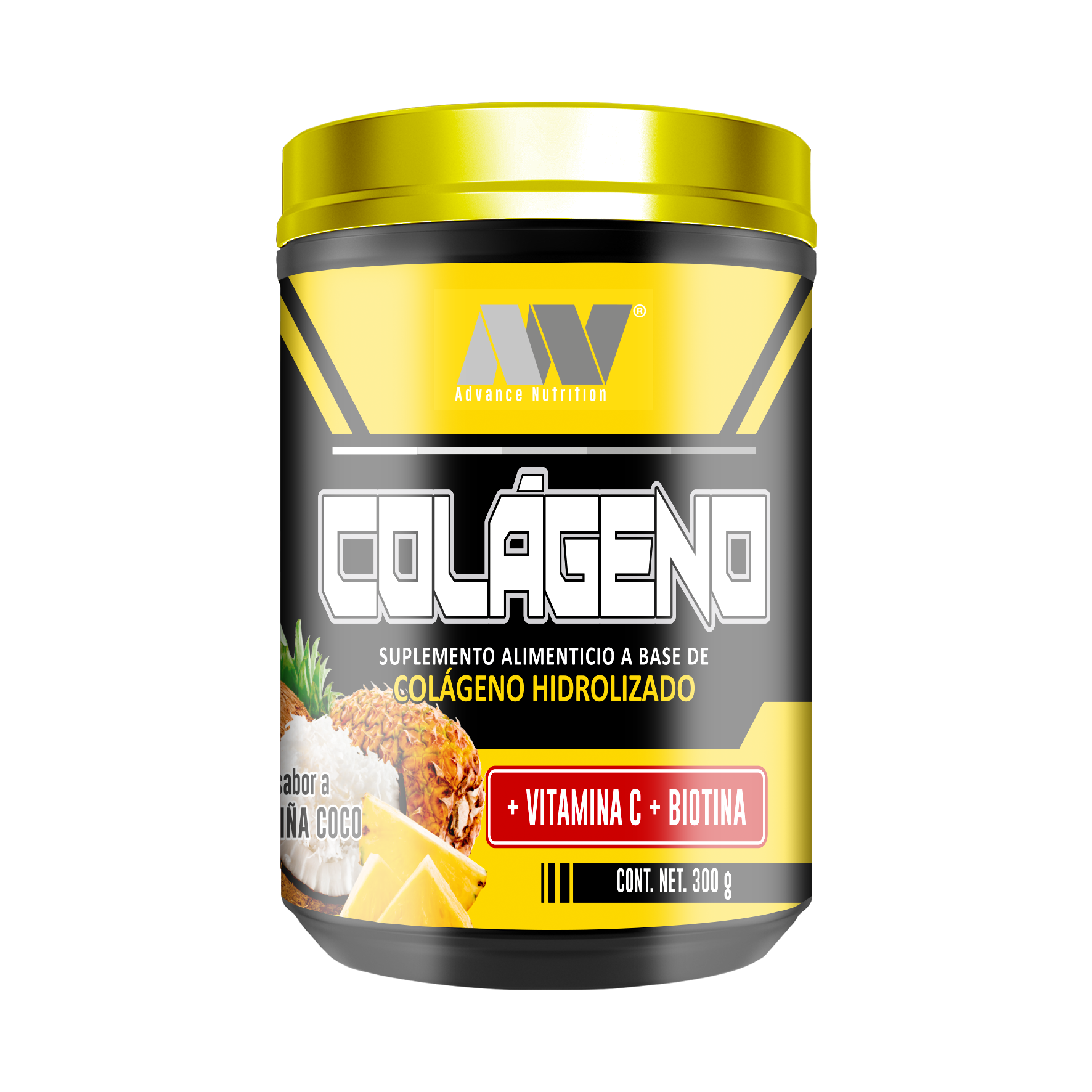 Advance Nutrition | Colageno Hidrolizado | Sabor Piña Coco | 30 Porciones | 300 gr
