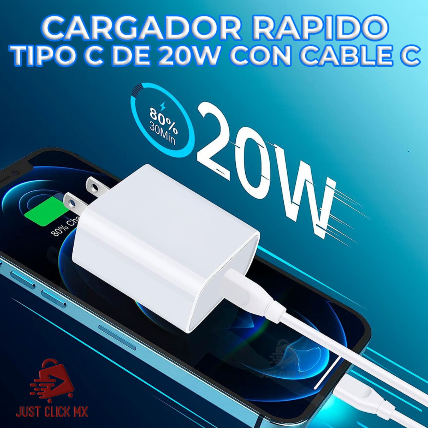 Cargador Carga Rápida 20W Con Cable USB-C
