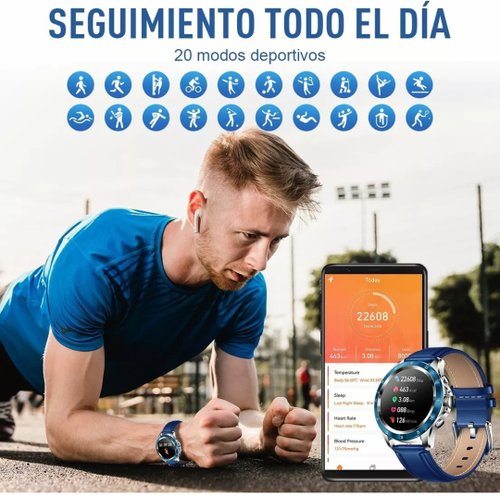 Reloj Inteligente Hombre Deportivo Reloj Samrtwach Bluetooth azul