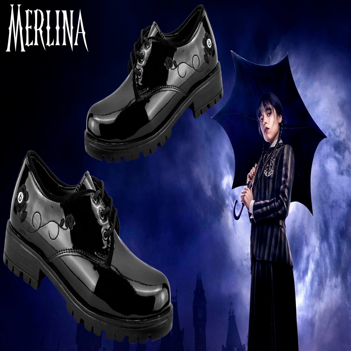 Zapato Juvenil Merlina Charol Negro Casual Blasito 19e151-1.