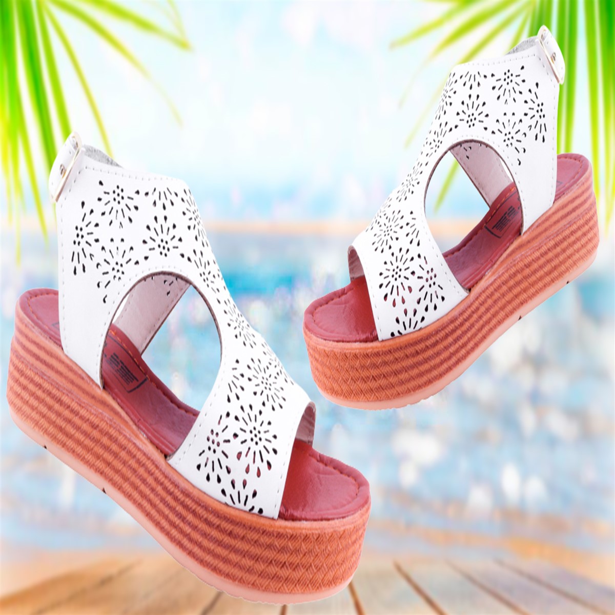 Sandalia Huarache Plataforma Mujer Playa Moda Norma b Blanco