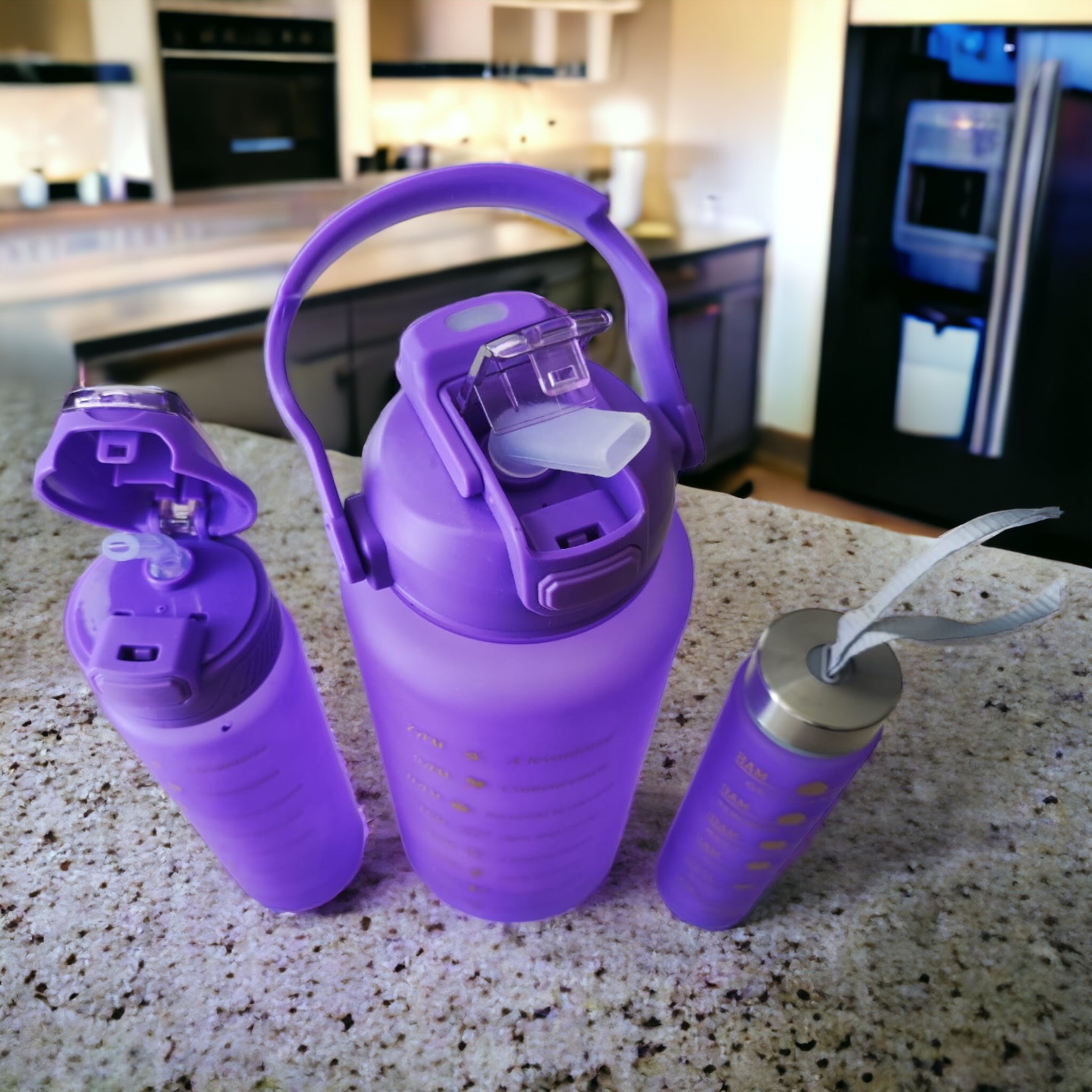 Vaso motivacional trio 3 en 1con stickers morado cambia de color