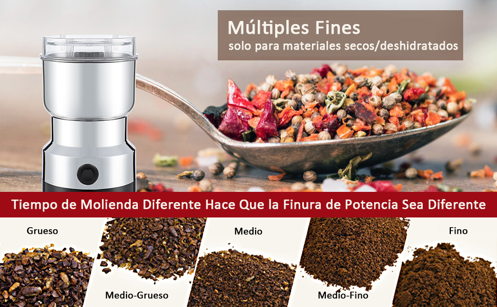 Molino eléctrico portátil Molinillo de acero inoxidable Granos secos Especias Cereales Condimentos Máquina Molinillo de granos de café
