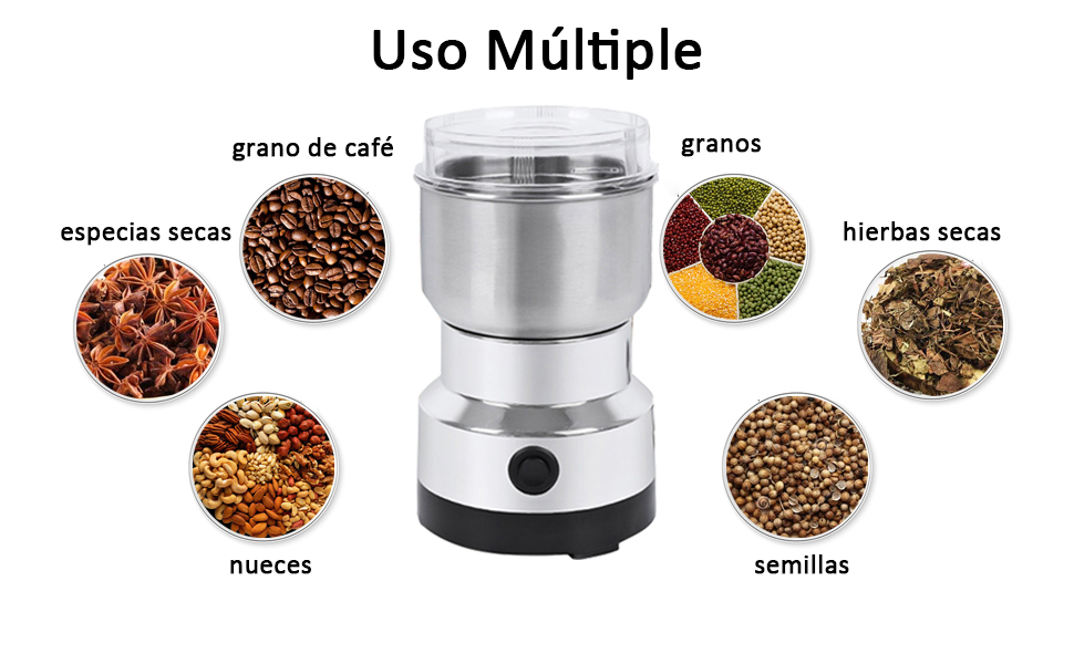 Molino eléctrico portátil Molinillo de acero inoxidable Granos secos Especias Cereales Condimentos Máquina Molinillo de granos de café