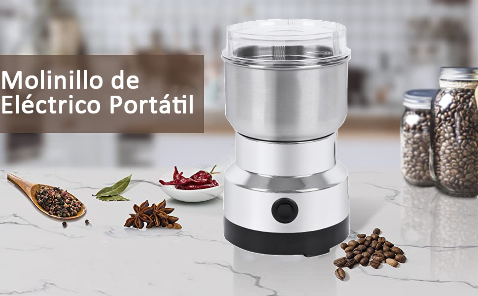 Molino eléctrico portátil Molinillo de acero inoxidable Granos secos Especias Cereales Condimentos Máquina Molinillo de granos de café