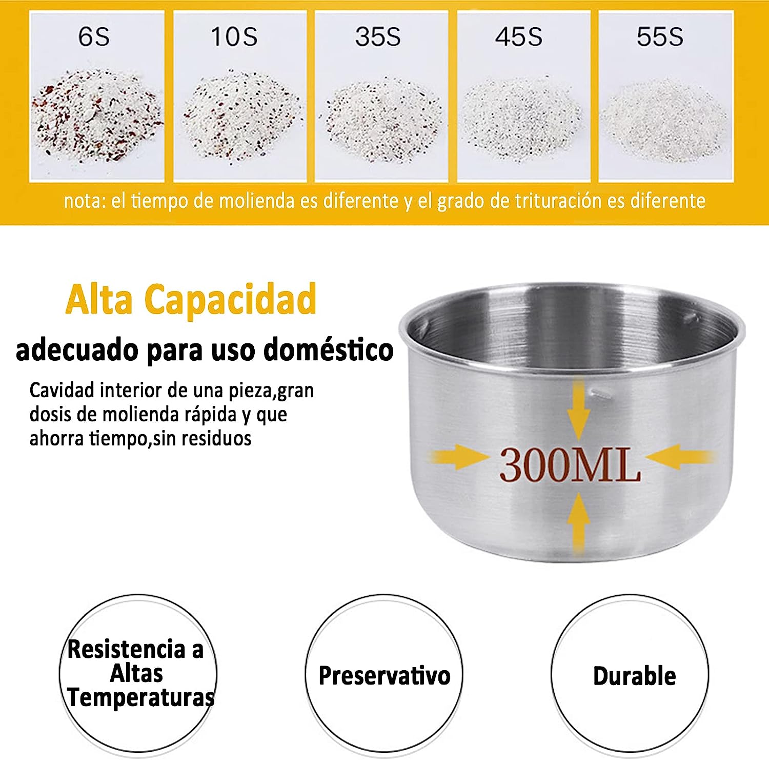 Molino eléctrico portátil Molinillo de acero inoxidable Granos secos Especias Cereales Condimentos Máquina Molinillo de granos de café