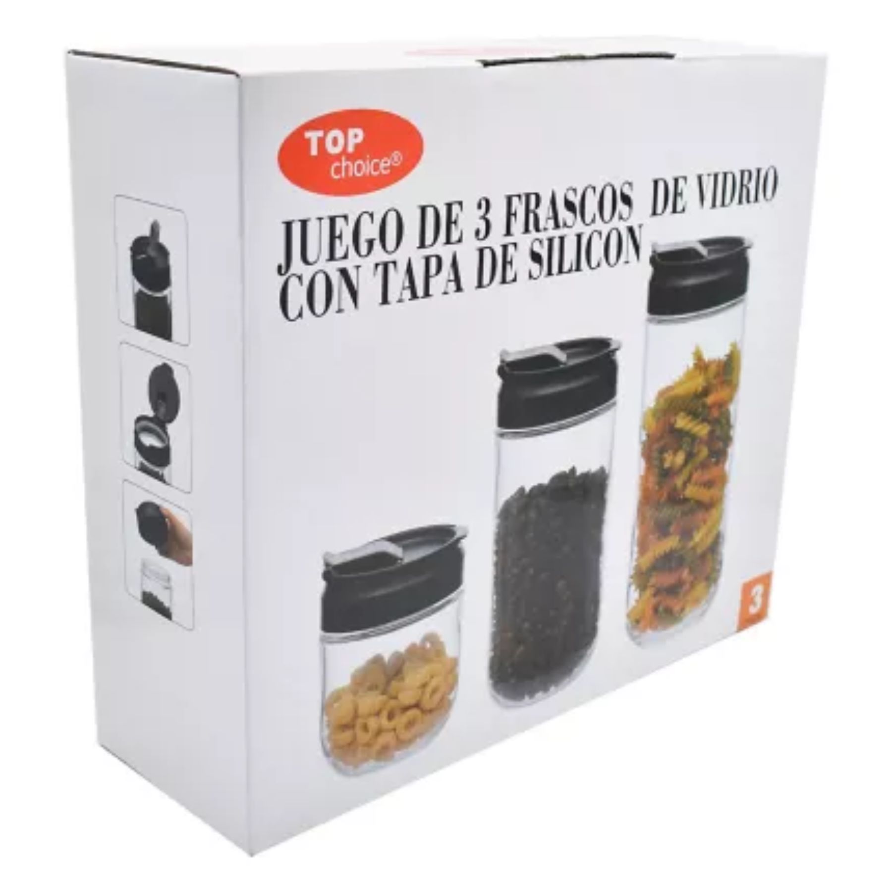 Set 3 frascos vidrio TOP CHOICE SMAC - NEGRO