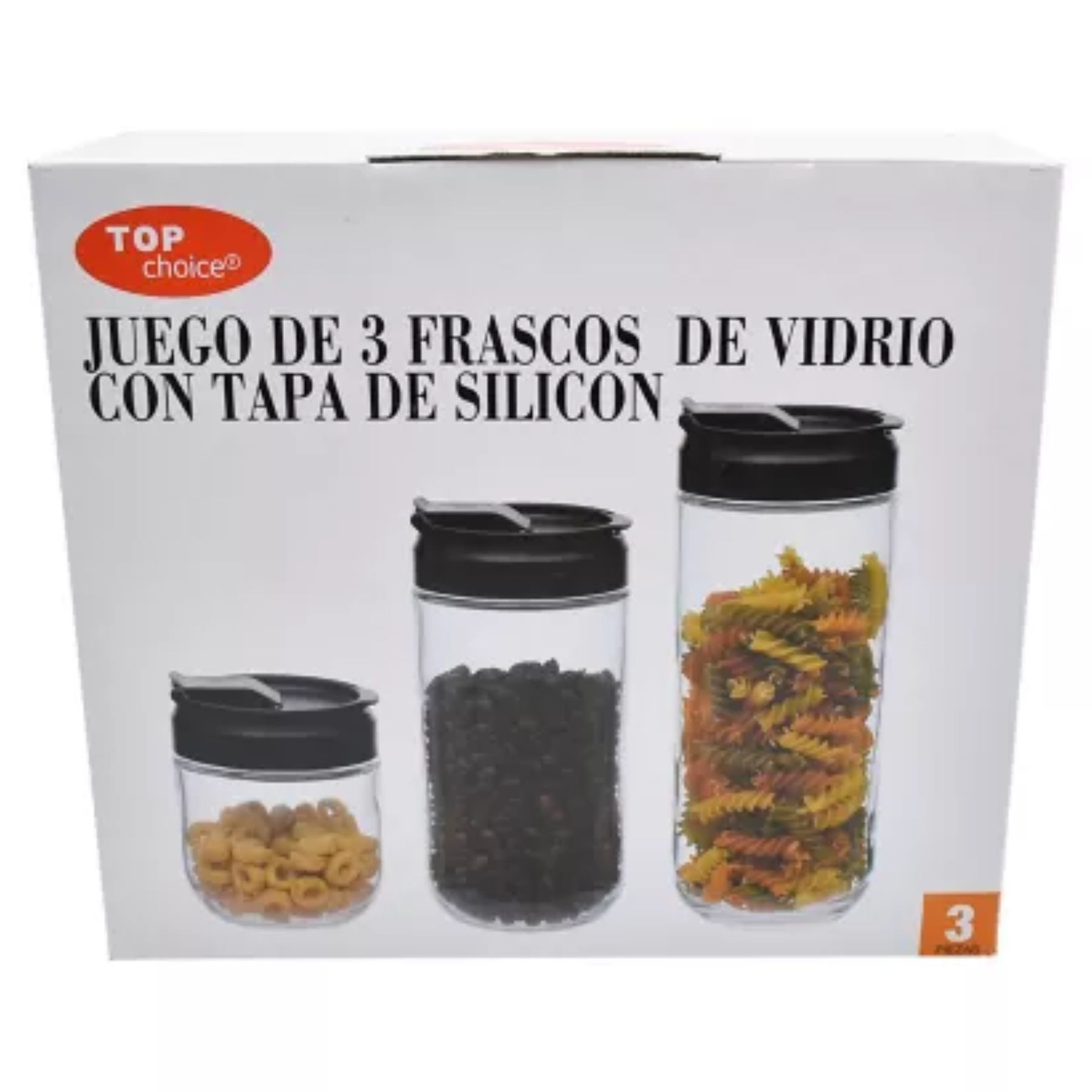 Set 3 frascos vidrio TOP CHOICE SMAC - NEGRO