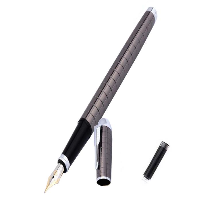 Plumas Fuente para Oficina MXBYF-004-1 2pzas 0,5mm Punta Gris 2 Tintas Moradas Acero Inoxidable Para Cartucho SmallCartri 3,4mm, SolidSilver