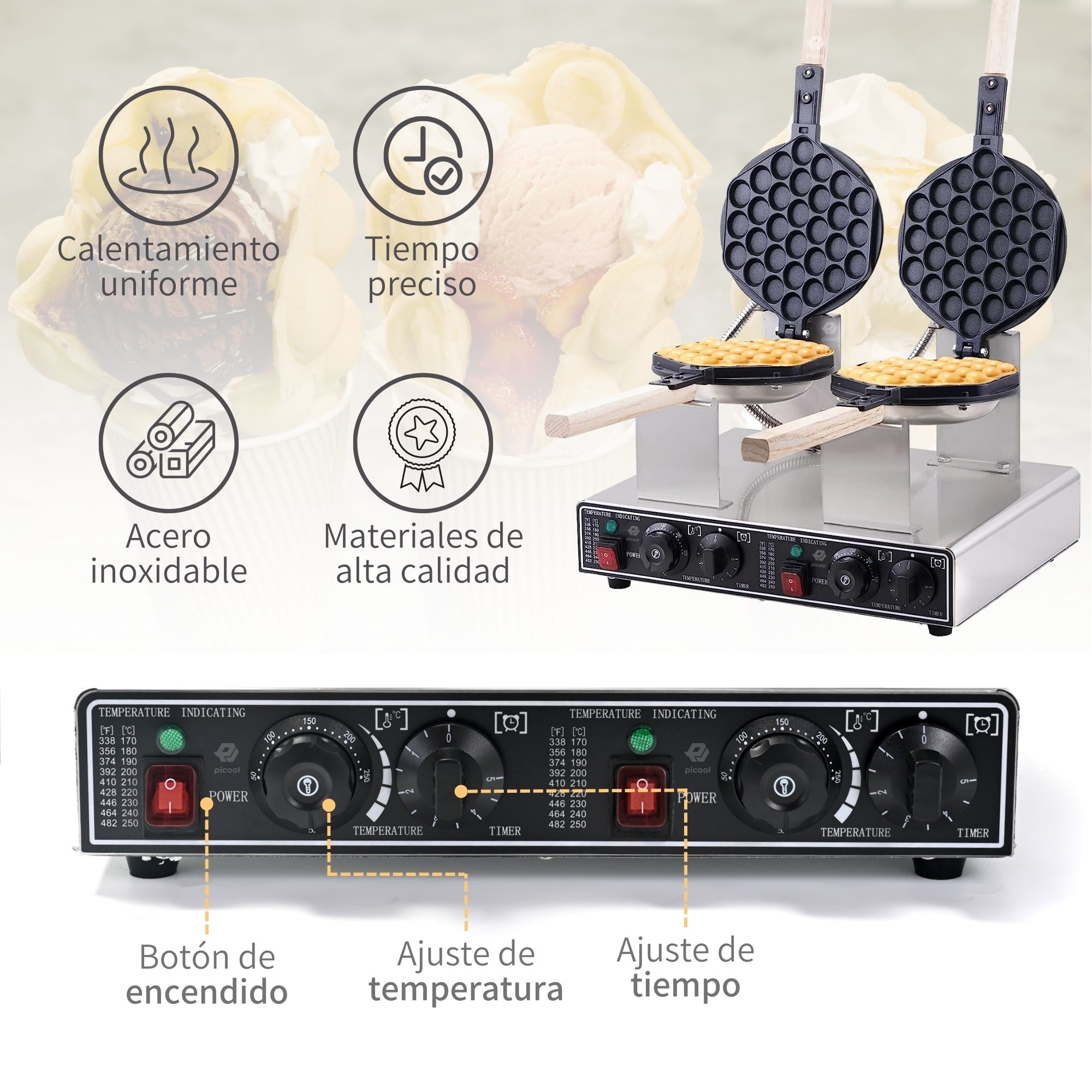 Waflera Electrica Doble Industrial Ajustable Y Antiadherente