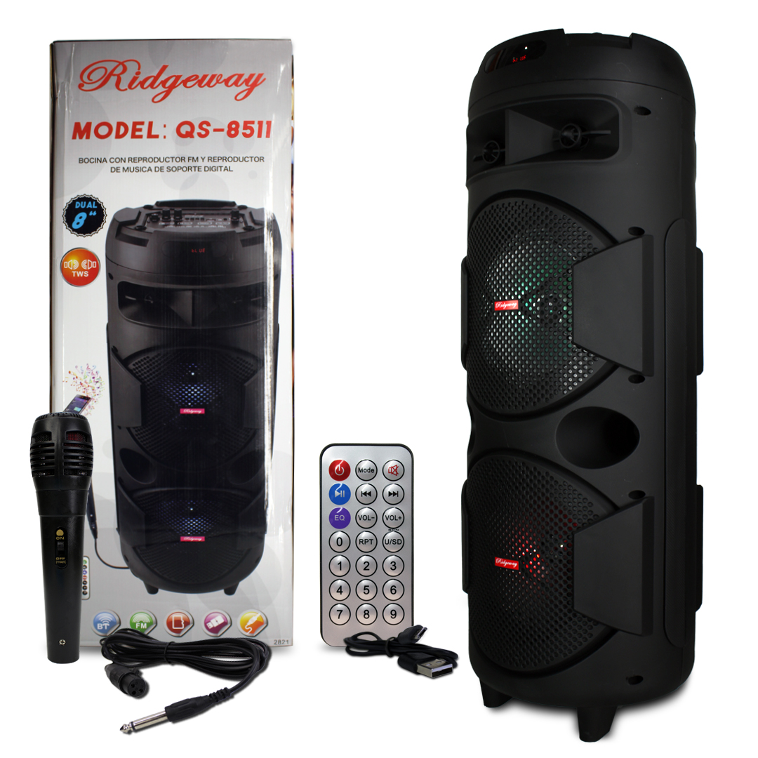 BOCINA CON WOOFER DE 8 PULGADAS CONTROL Y MICRÓFONO