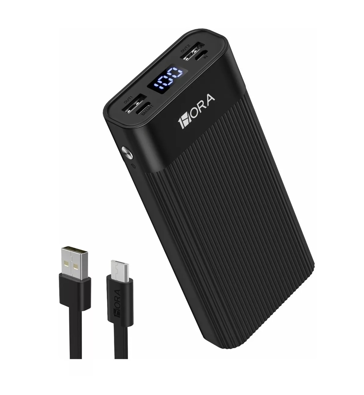 Power Bank Batería Marca 1 Hora, Portátil 20000mah 2 Puertos Pantalla Led Color Negro