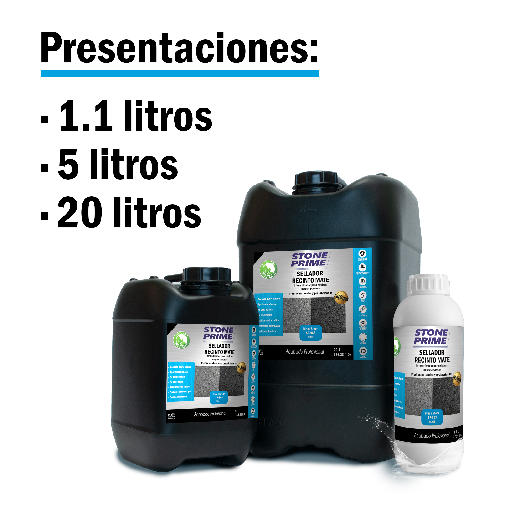 Sellador para piedra recinto negro Stone Prime Acabado mojado 1.1 litros