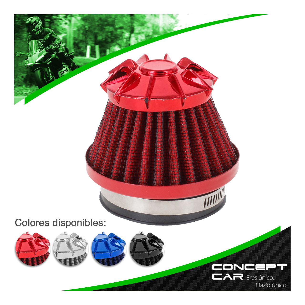 Filtro De Aire Alto Flujo Moto Universal Con Adaptadores