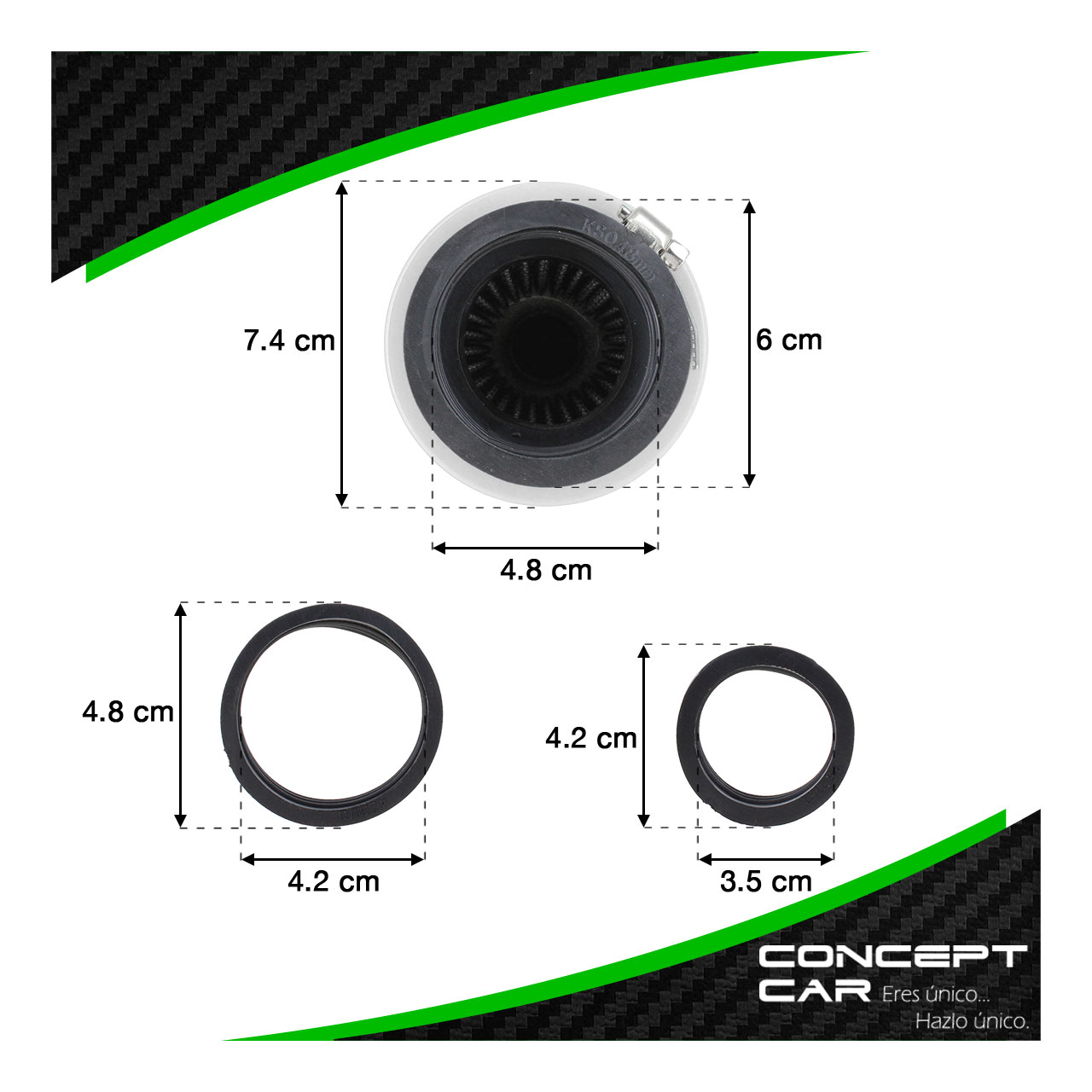 Filtro De Aire Alto Flujo Moto Universal Con Adaptadores