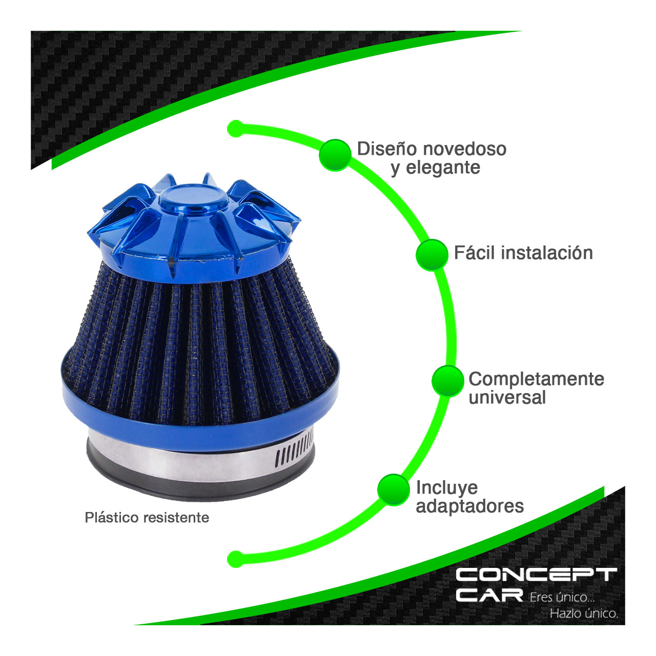 Filtro De Aire Alto Flujo Moto Universal Con Adaptadores