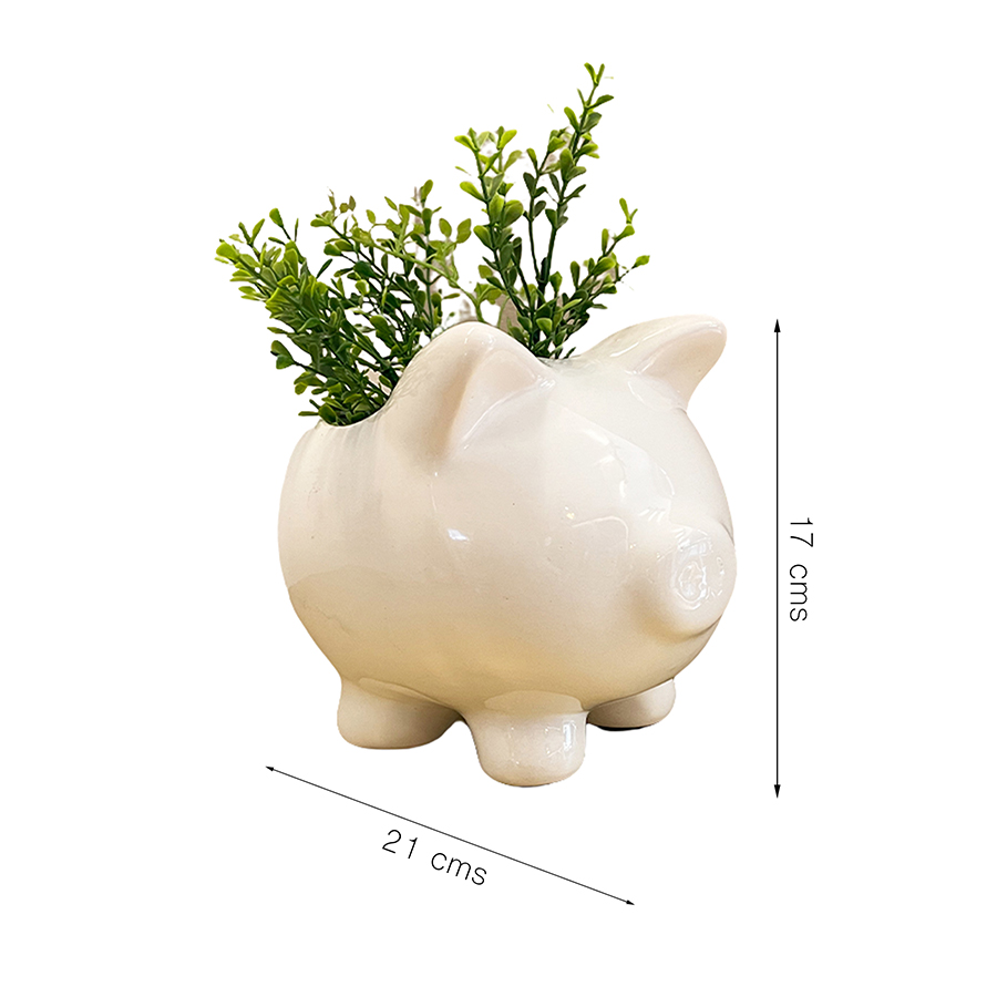 Maceta decorativa en forma de cerdito: dulzura y estilo en color blanco brillante
