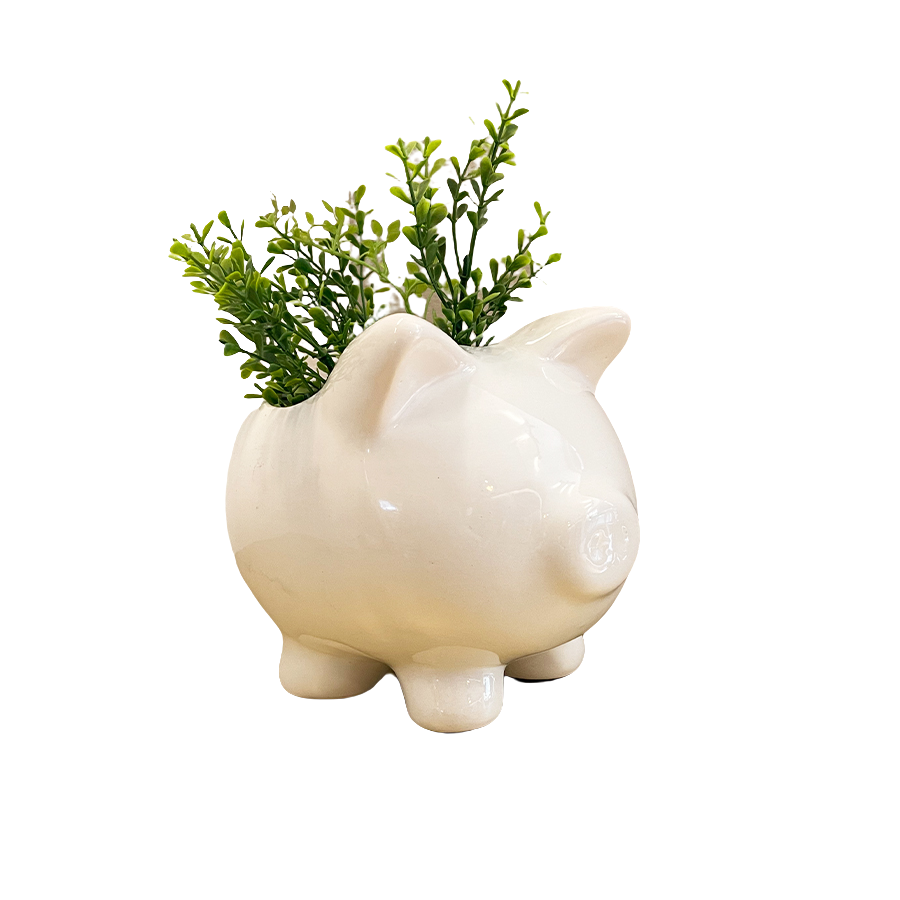 Maceta decorativa en forma de cerdito: dulzura y estilo en color blanco brillante