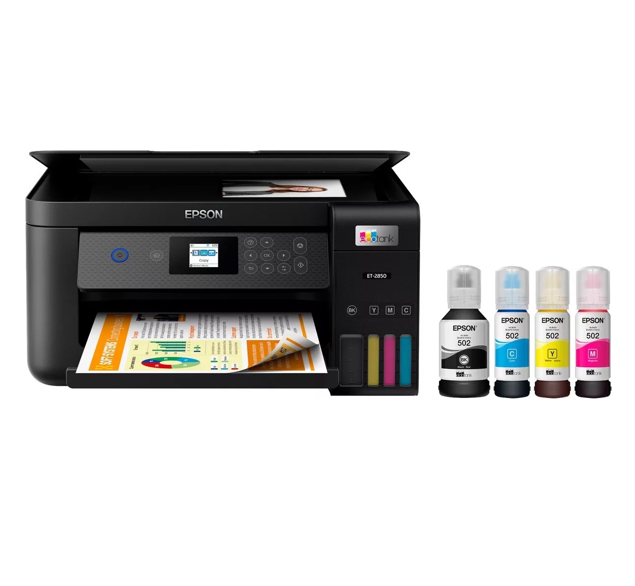 Impresora Multifunción Inalámbrica Epson Ecotank Et-2850 C11cj63201 A Color Wifi Apple Airprint, Epson Iprint, Google Cloud Print, Mopria Print Service, Supertank Negra