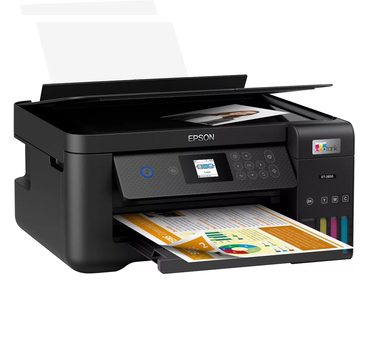 Impresora Multifunción Inalámbrica Epson Ecotank Et-2850 C11cj63201 A Color Wifi Apple Airprint, Epson Iprint, Google Cloud Print, Mopria Print Service, Supertank Negra