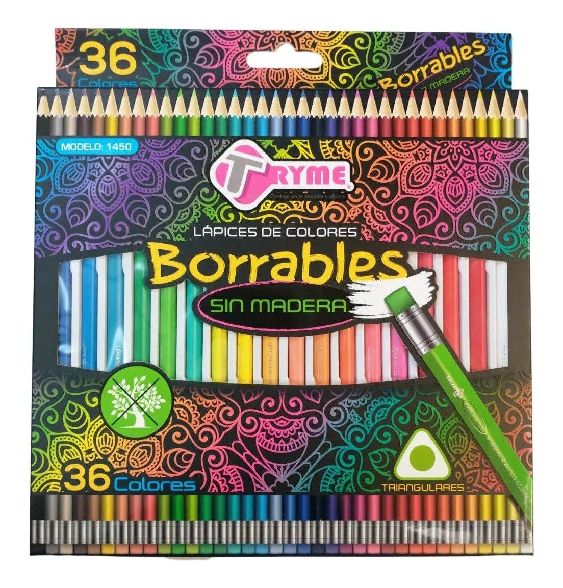 Lapices De Colores Borrables Tryme Sin Madera Caja C/36 Piezas