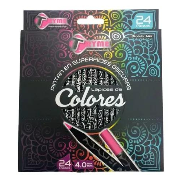 Lapices De Colores Tryme Para Superficies Oscuras Escolar C/24 Piezas