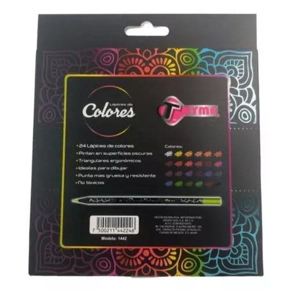 Lapices De Colores Tryme Para Superficies Oscuras Escolar C/24 Piezas