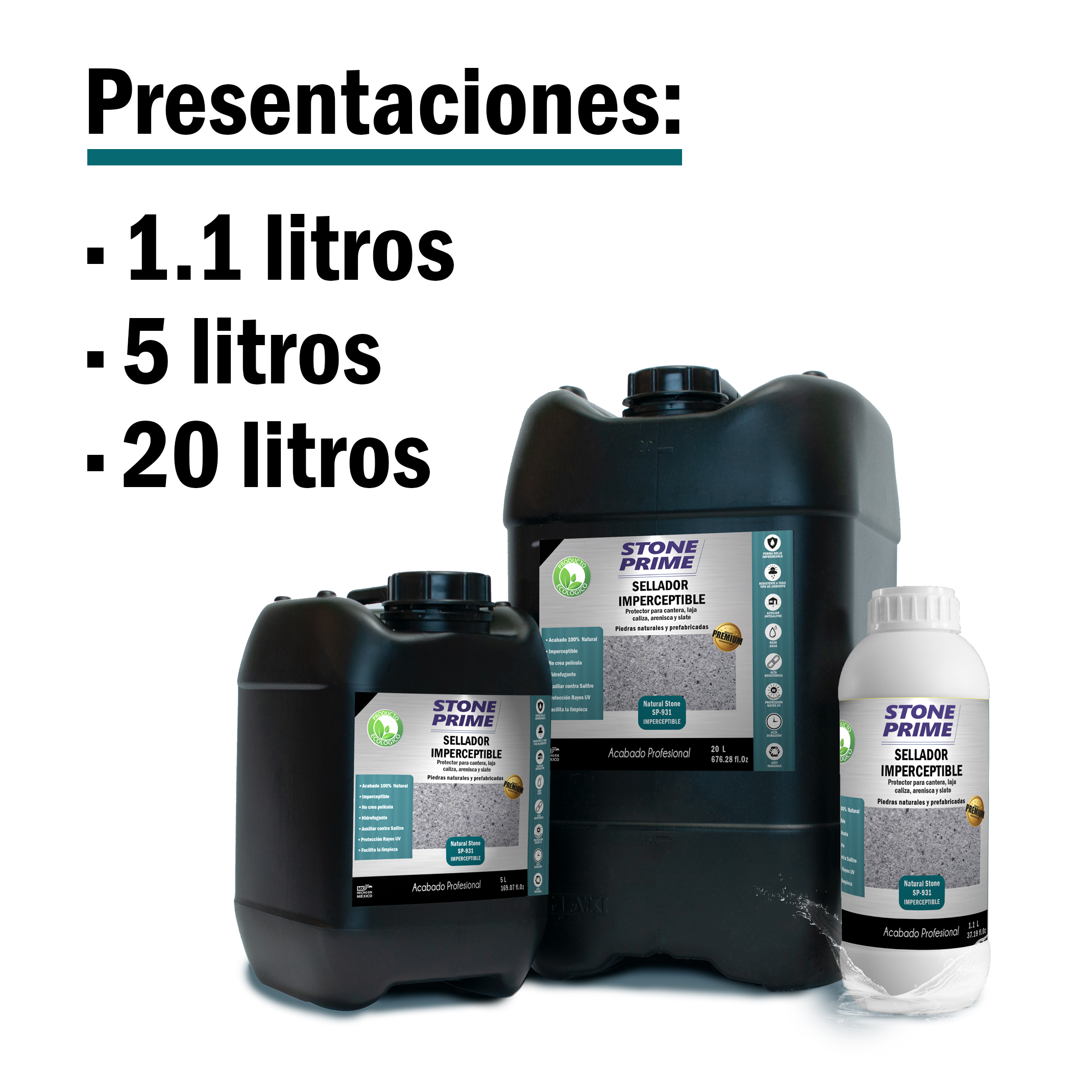 Sellador hidrofugante imperceptible Stone Prime Acabado natural 20 litros