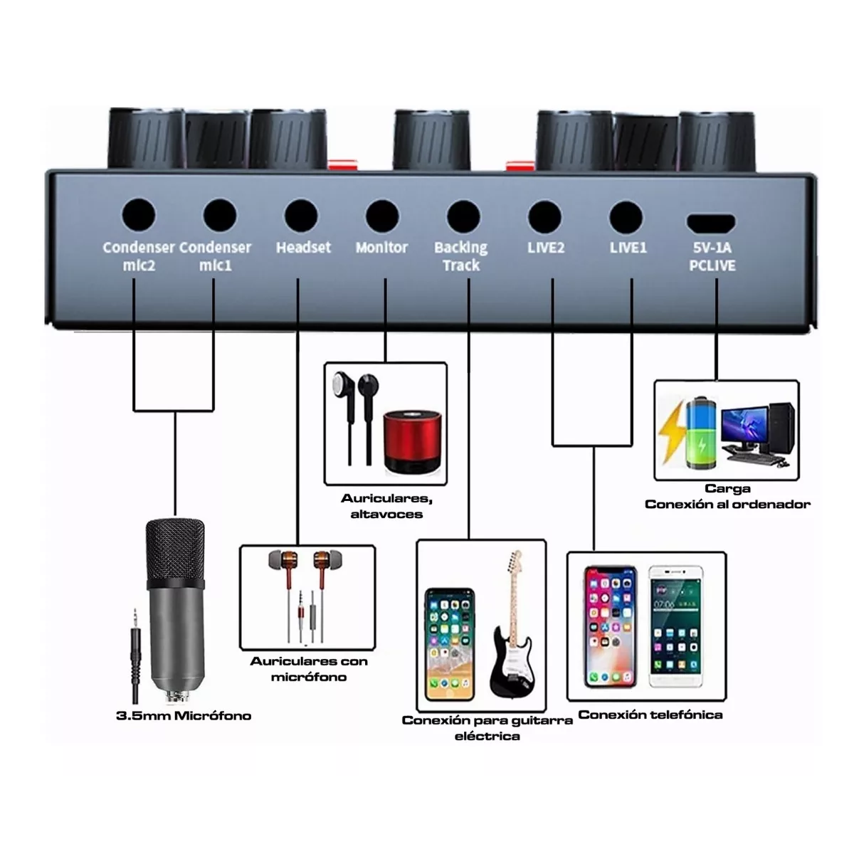 Mezcladora Audio V8s De Audio Con Tarjeta De Sonido Podcast