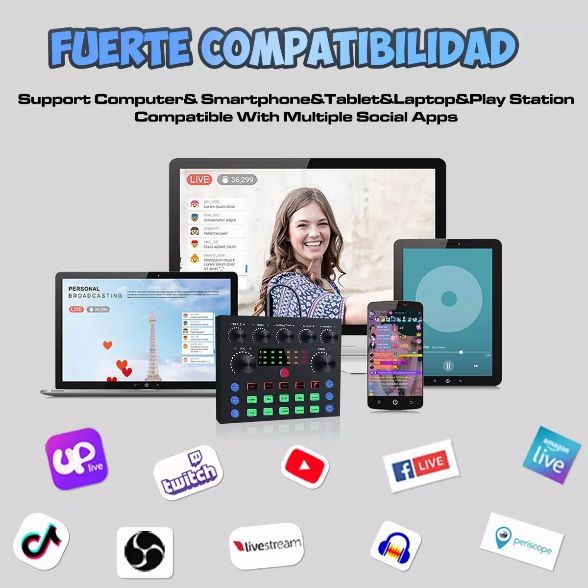 Mezcladora Audio V8s De Audio Con Tarjeta De Sonido Podcast