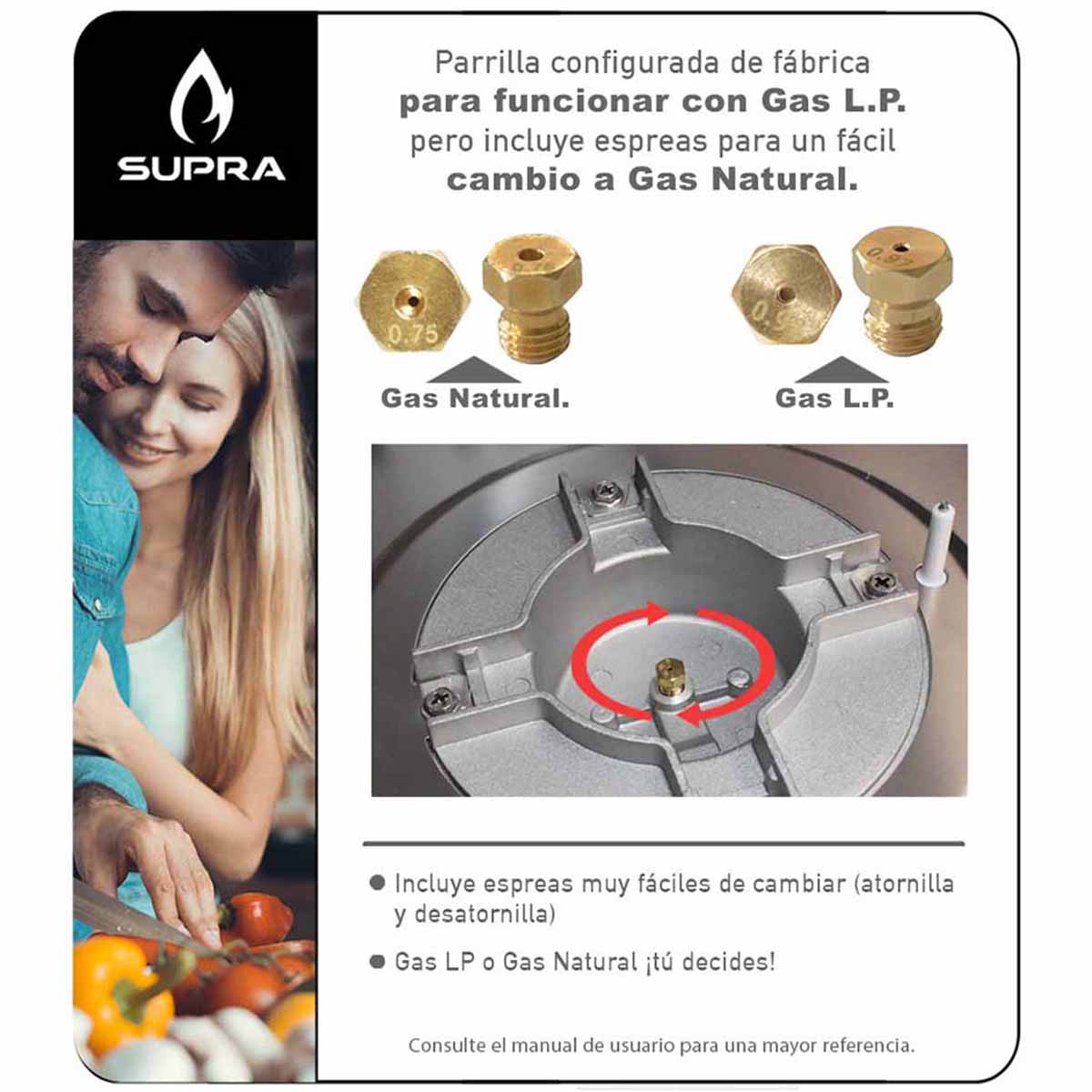 Parrilla Empotrable Gas Supra 76cm QUANTUM 76 Cubierta Acero Inoxidable