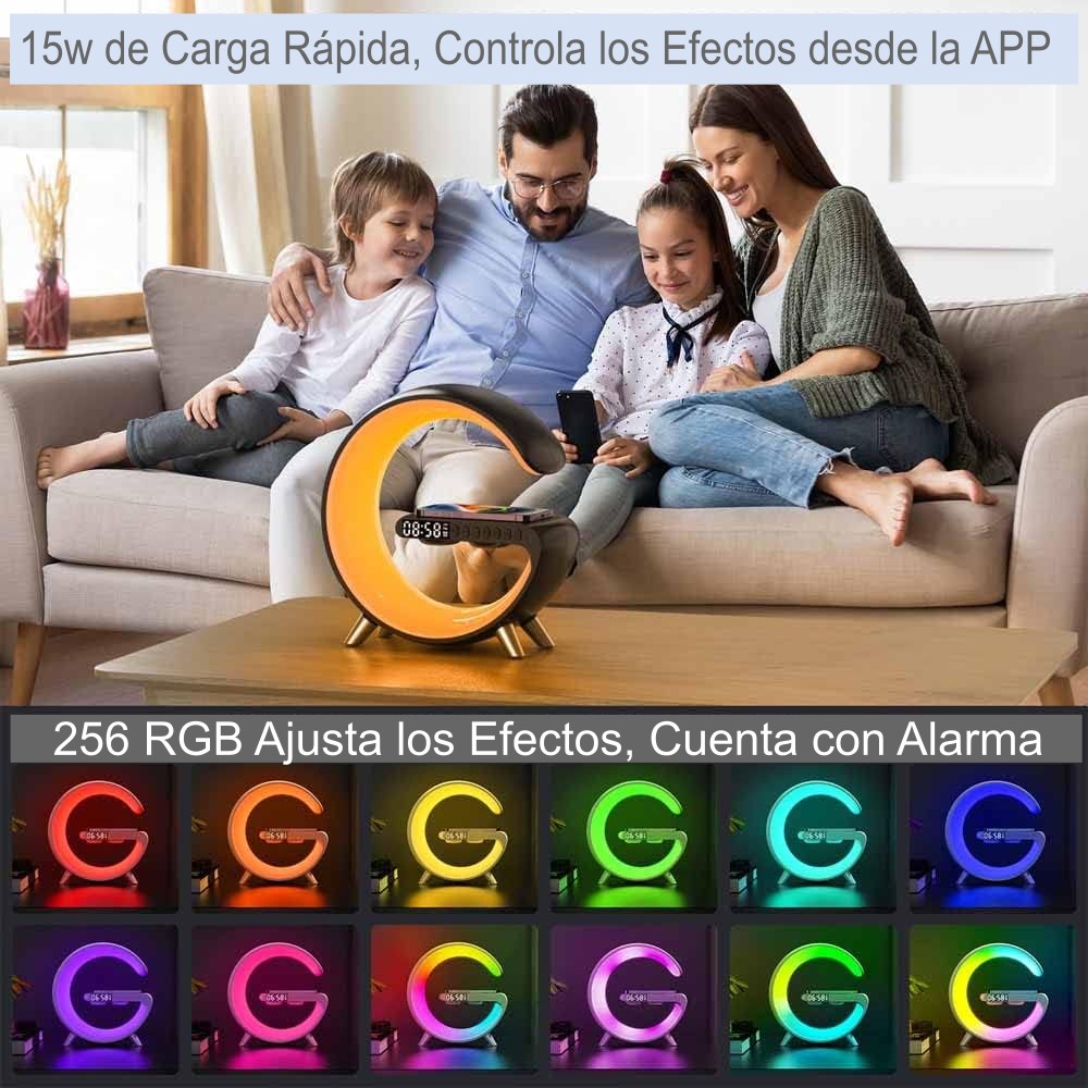 Lámpara LED Inteligente Nueva de 2023: Altavoz Bluetooth, Cargador Inalámbrico, Lámpara de Ambiente - Control mediante App para Decoración del Hogar y Dormitorio, de LuxeLight.