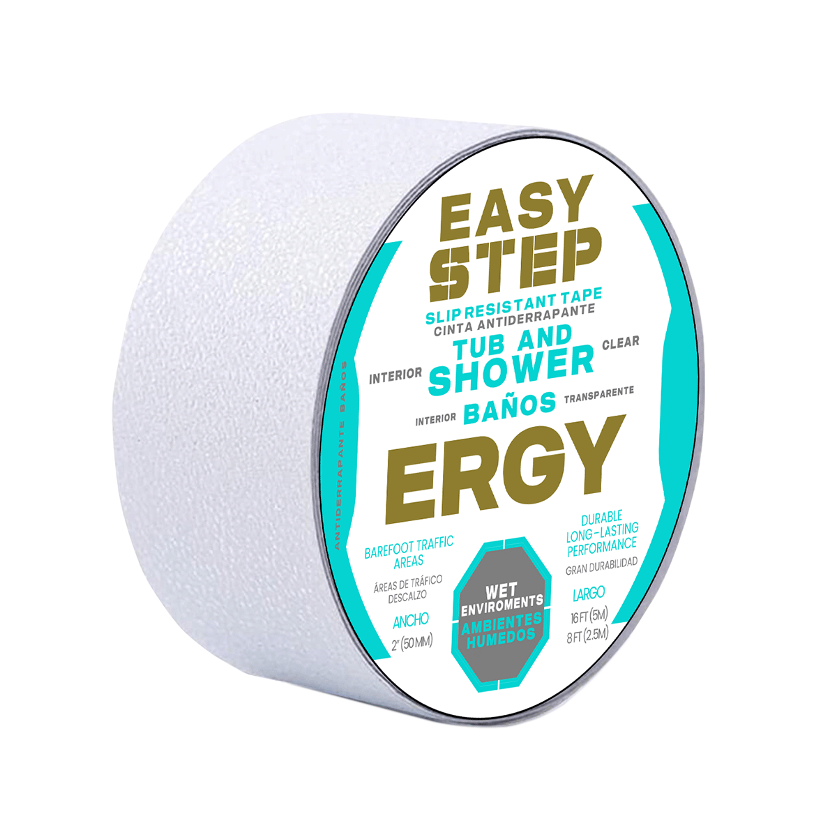 Cinta antiderrapante para baños ERGY. 2" (50 mm) x 5 m. Antideslizante para baños, color transparente, uso general.
