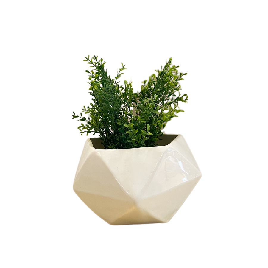 Maceta geométrica: estilo minimalista en color blanco cerámica brillante
