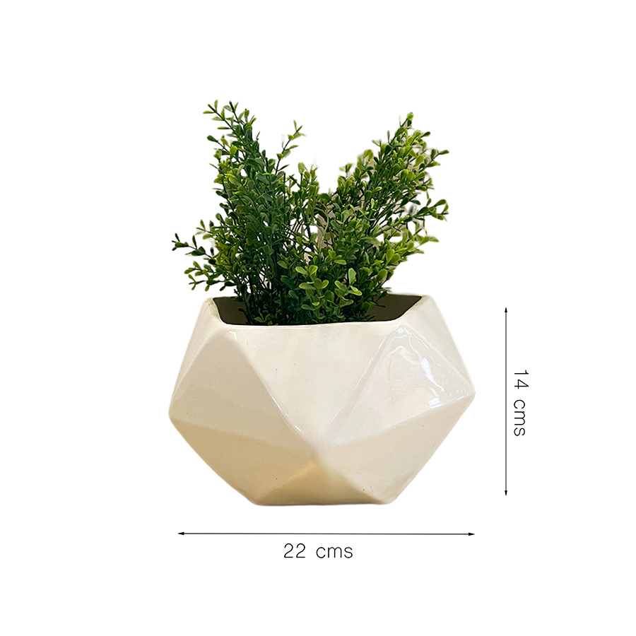 Maceta geométrica: estilo minimalista en color blanco cerámica brillante