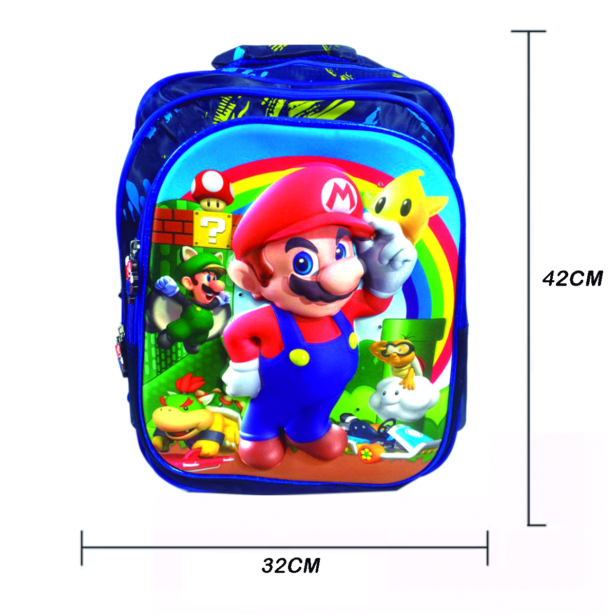 Mochila Escolar Infantil Con Luces Diseño Super Mario 3 en 1 Incluye Lonchera Y Colorera