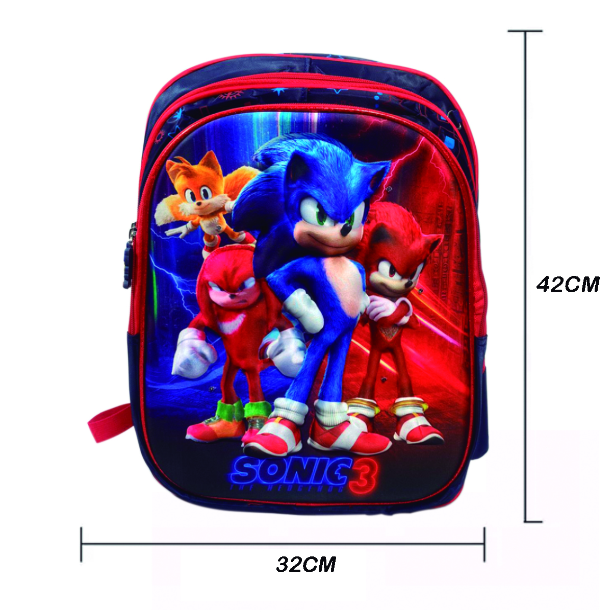 Mochila Escolar Infantil Con Luces Diseño Sonic 3 en 1 Incluye Lonchera Y Lapicera