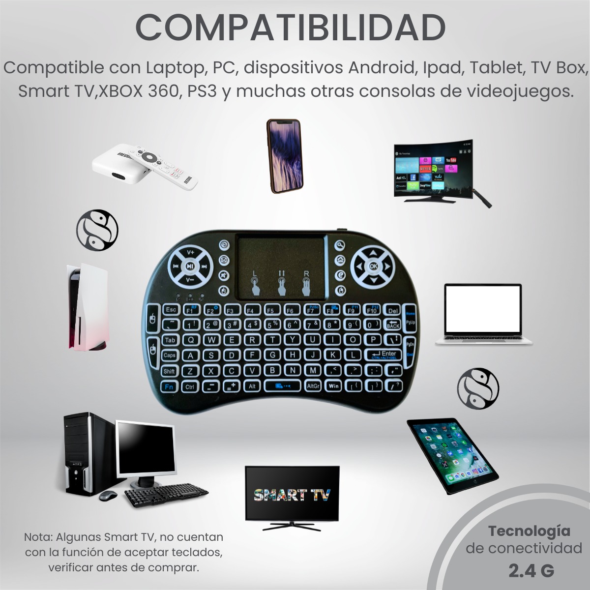 Mini Teclado inalámbrico con touchpad TV Bluetooth