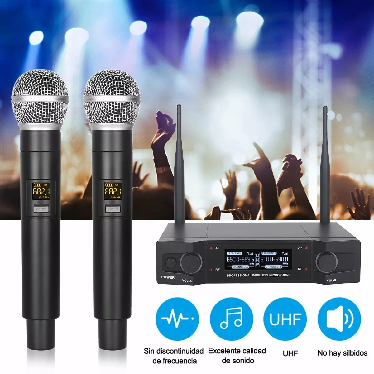 Profesional Micrófonos 2 Handheld Uhf Microfonos Inalámbrico