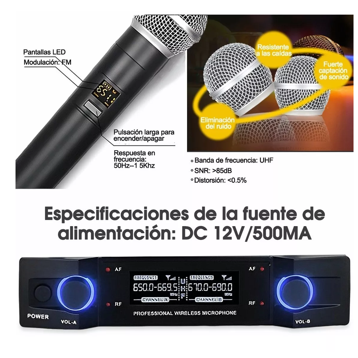 Profesional Micrófonos 2 Handheld Uhf Microfonos Inalámbrico