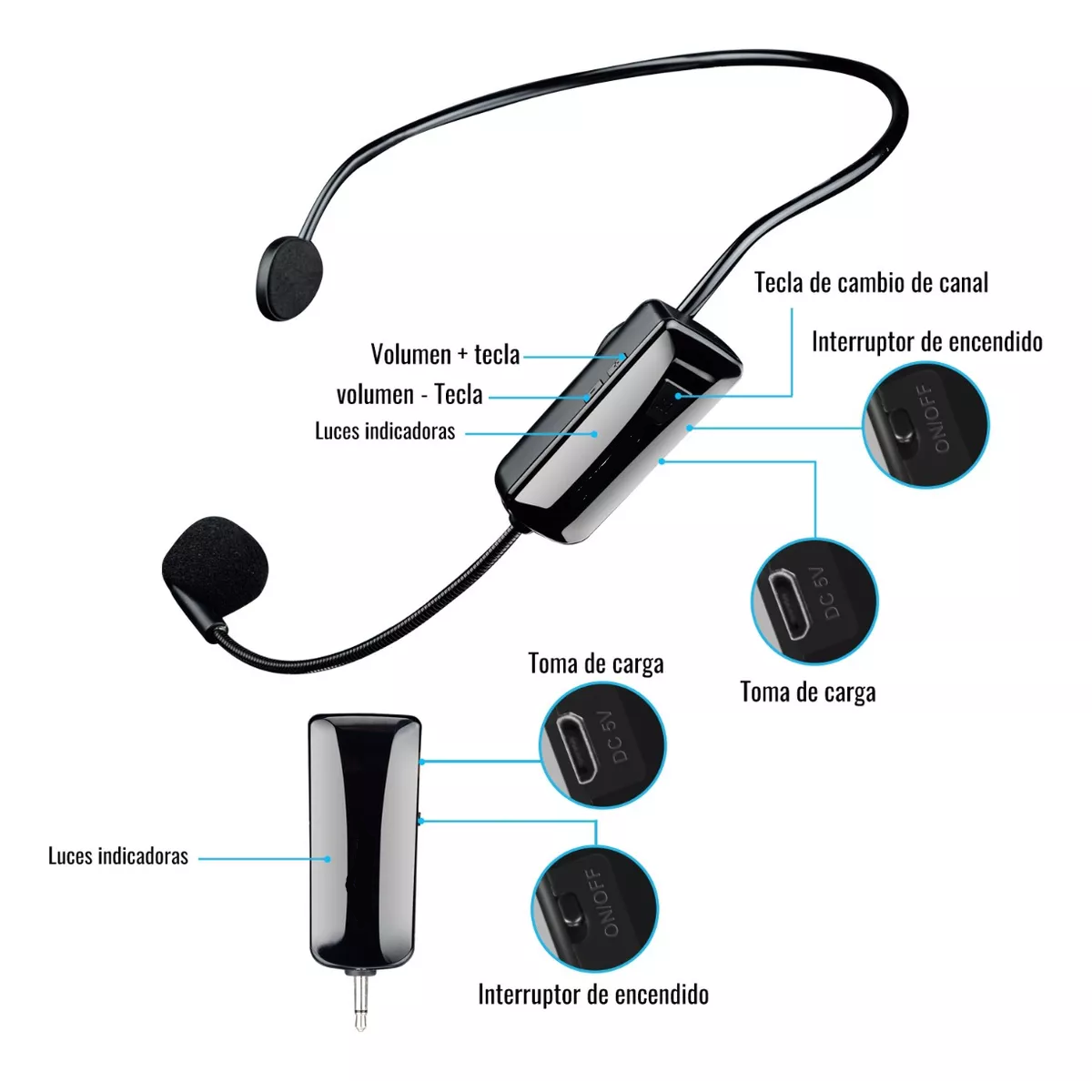 Micrófono Hm-200w Condensador Diadema Inalámbrico