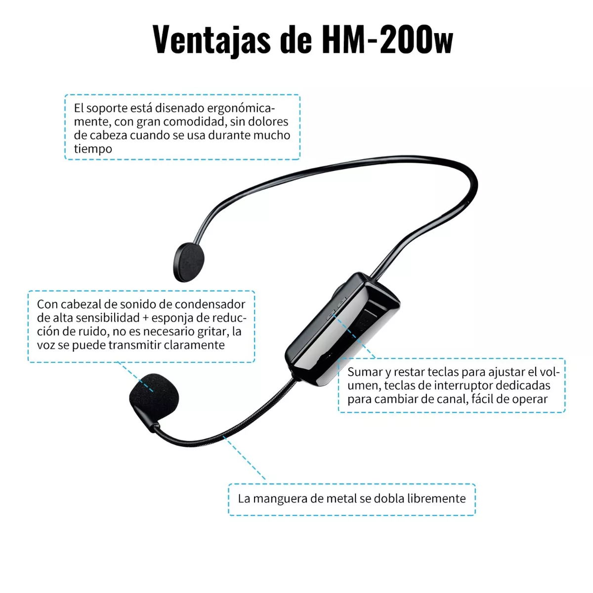 Micrófono Hm-200w Condensador Diadema Inalámbrico
