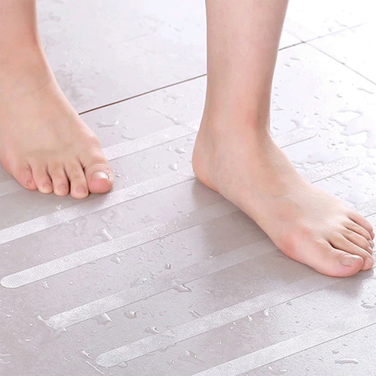 Tira antiderrapante para baños ERGY. 2 cm x 38 cm (9 pzas). Antideslizante para baños, color transparente, uso general.