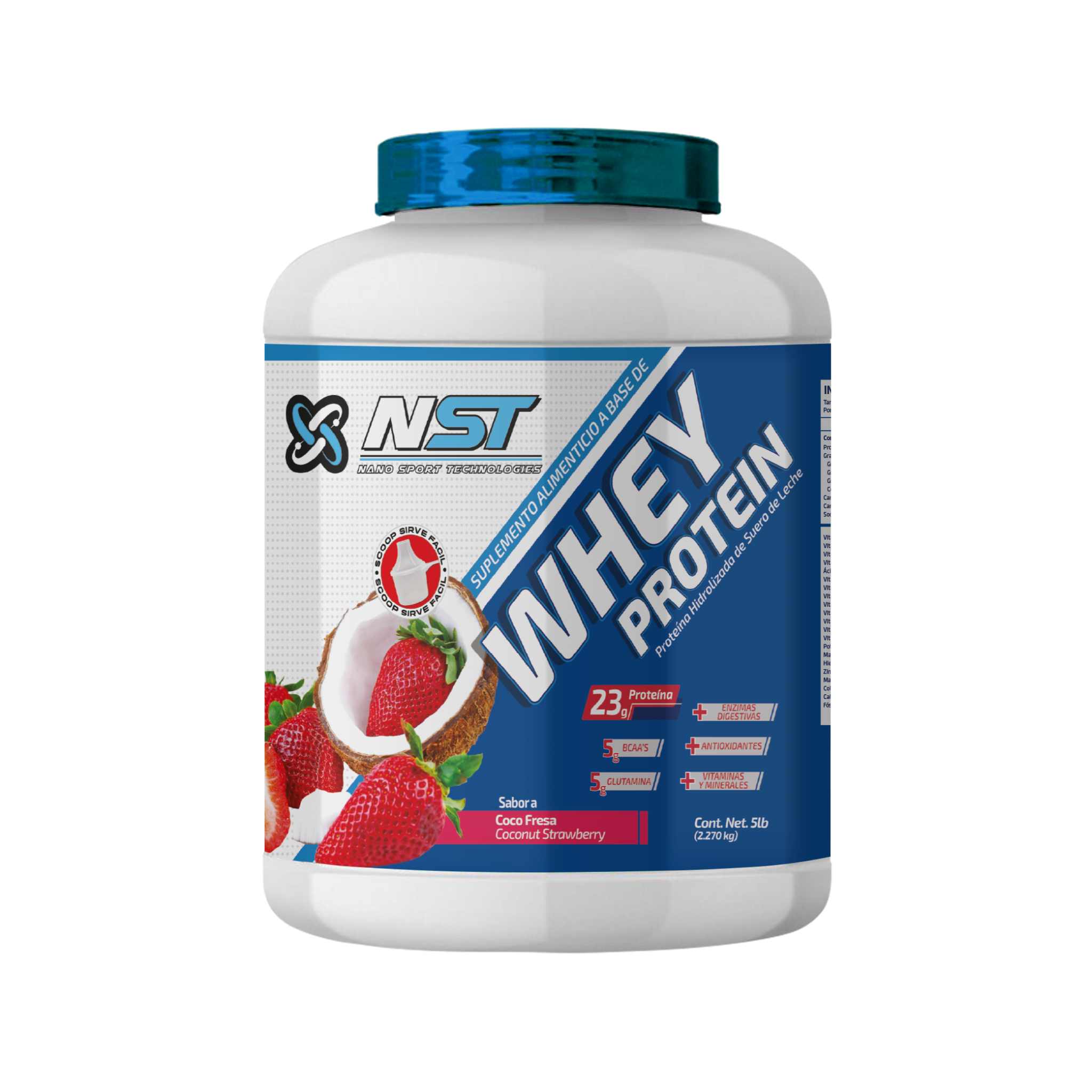NST | Whey Protein | Proteína de Suero de Leche Hidrolizada NST | Sabor Coco Fresa | 65 Porciones | 2.270 kg 