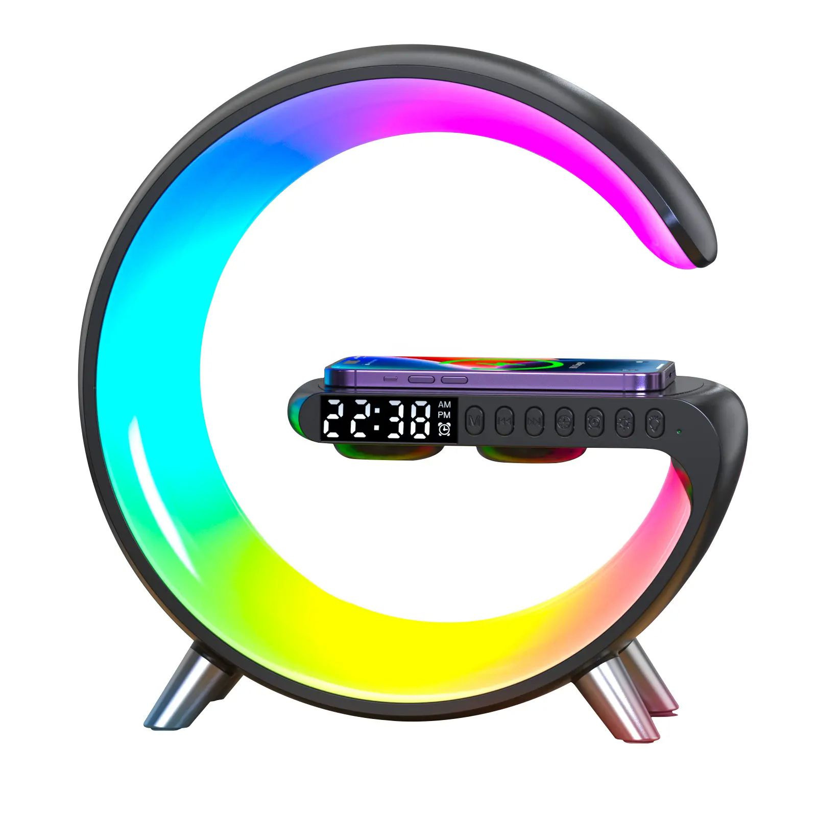 Lampara de mesa Led Inteligente con Altavoz Bluetooth Cargador Inalámbrico  RGB