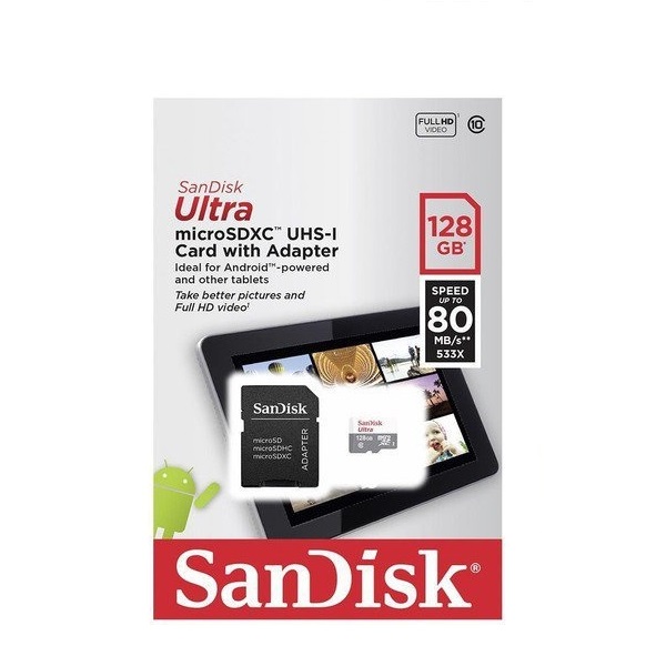 Memoria micro SD de 128 GB + Adaptador Sandisk