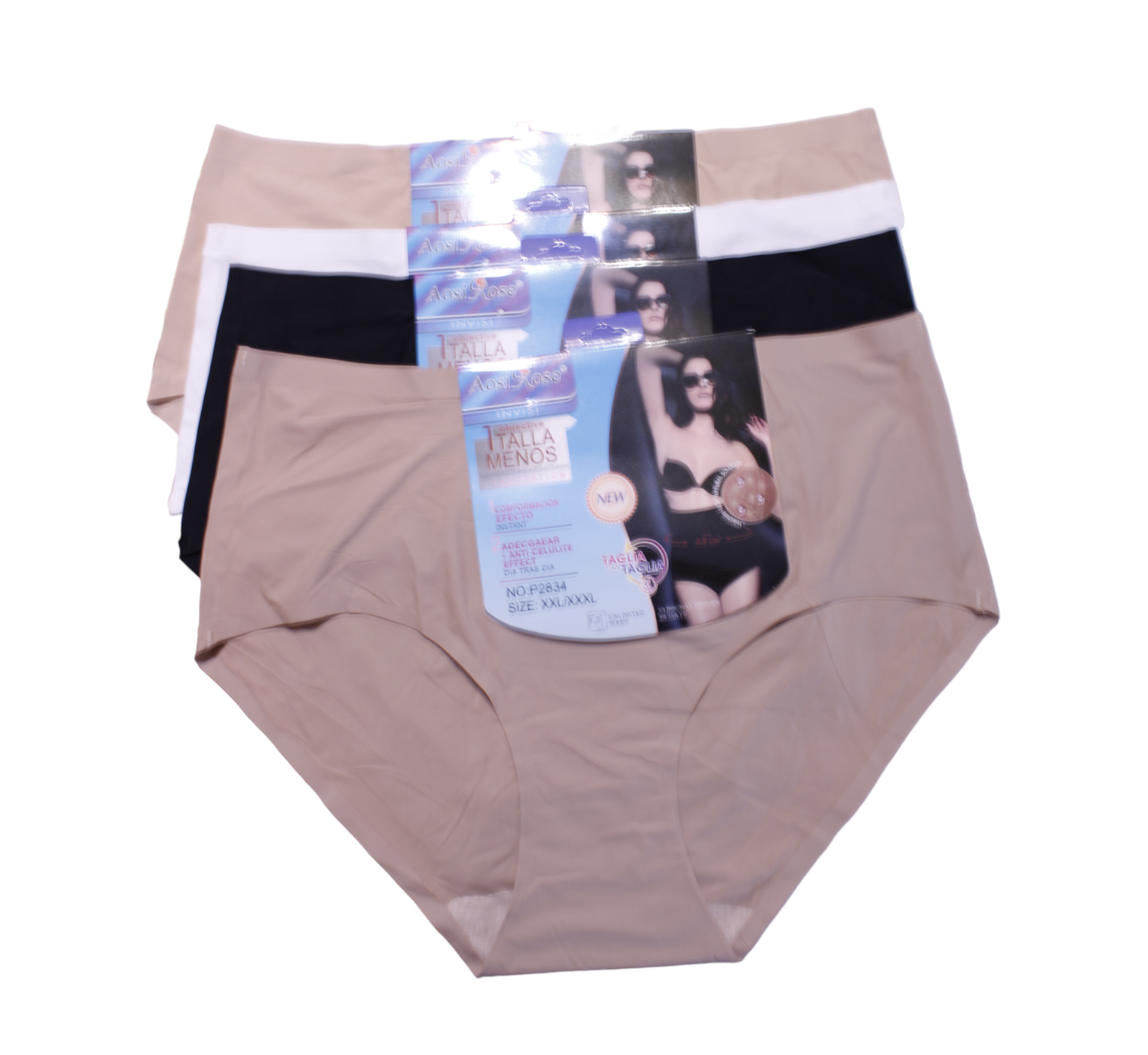 Set De 4 Pantaletas curvy - AOSI ROSE - Sin Costuras, Reductoras - P2834 - Para mujer