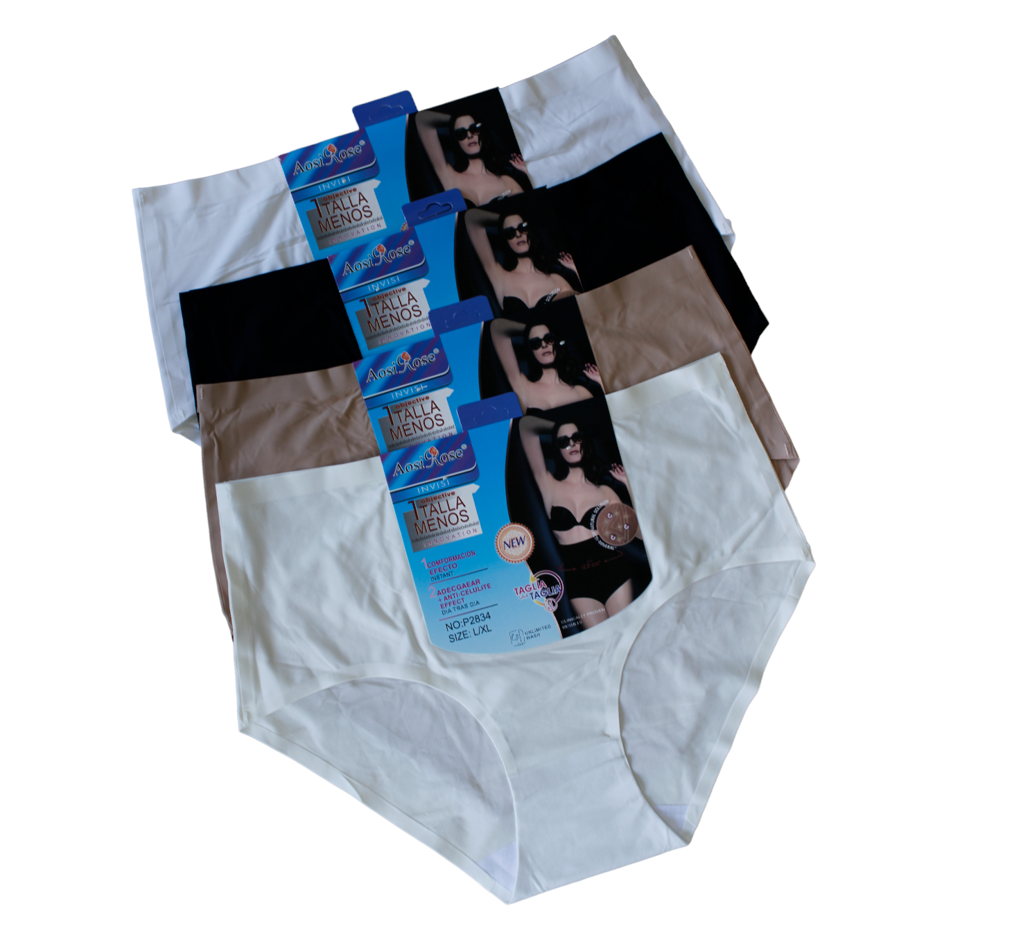 Set De 4 Pantaletas curvy - AOSI ROSE - Sin Costuras, Reductoras - P2834 - Para mujer